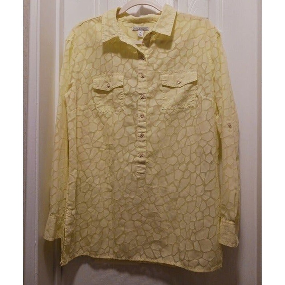 Dana Buchman Women's Lace Yellow Shirt Long Sleeve Button Up Size L